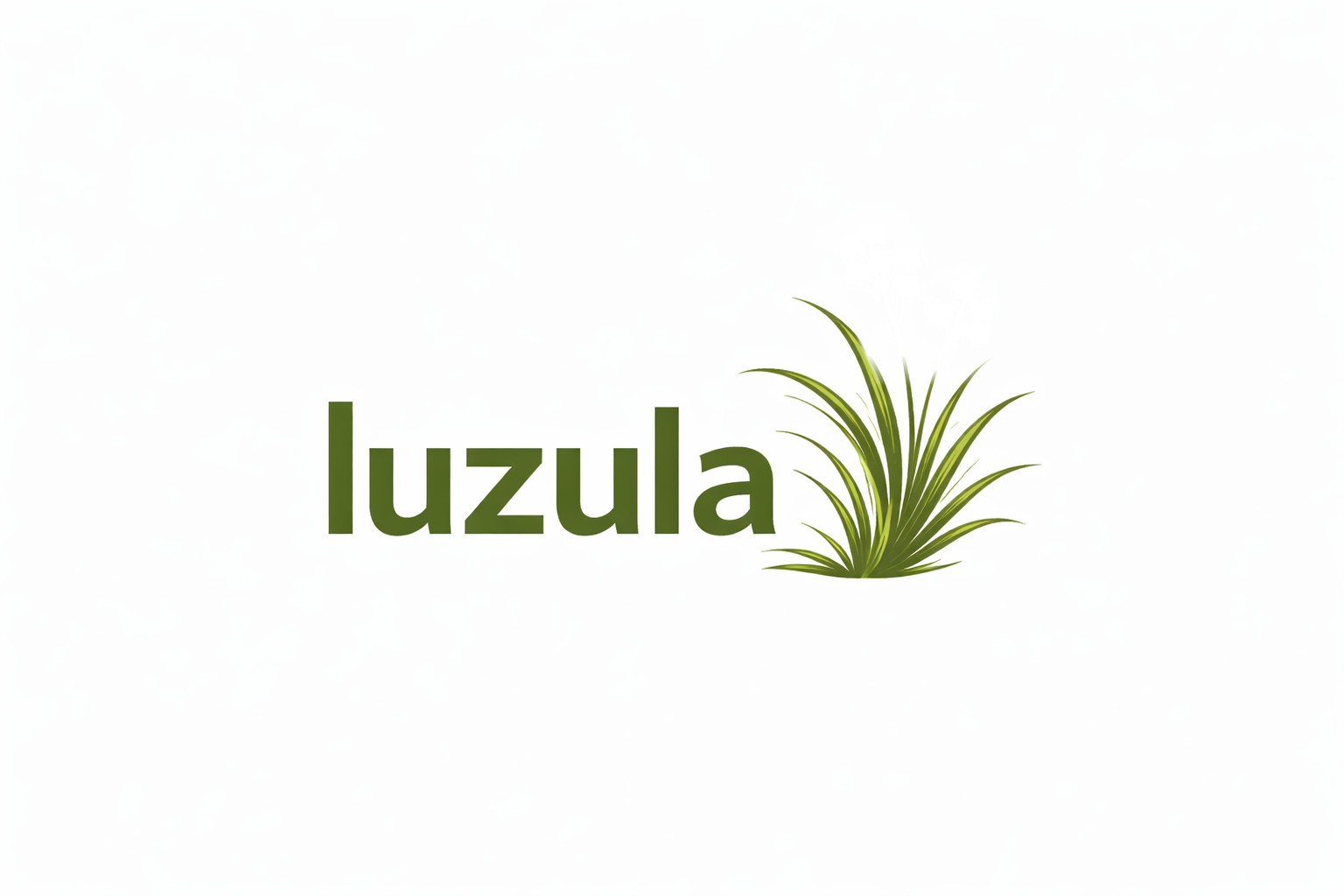 Luzula – Wortmarke mit Hainsimsen-Pflanze